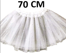 חצאית לבנה עם כוכבים 70 ס"מ 2 שכבות ובטנה על כארד עם קולב/ 6 יחידות במארז