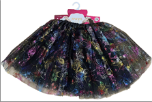 חצאית שחורה עם הדפס קורי עכביש צבעוניים למכשפה 30 ס"מ על כארד עם קולב/ 6 יחידות במארז