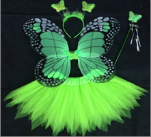 סט תחפושת לפרפר ירוק כולל כנפיים, חצאית קשת ושרביט על / 3 יחידות במארז