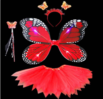 סט תחפושת לפרפר אדום כולל כנפיים, חצאית קשת ושרביט על / 3 יחידות במארז