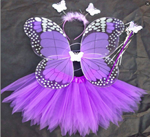 סט תחפושת לפרפר סגול כולל כנפיים, חצאית קשת ושרביט על / 3 יחידות במארז