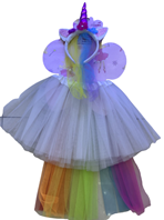 סט תחפושת לחד קרן כולל קשת וחצאית לבנה 30 ס"מ עם שובל קשת בענן על כארד עם קולב/ 6 יחידות במארז