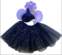 סט תחפושת למכשפה כולל כנפיים, חצאית כוכבים וכובעון מכשפה/ 6 יחידות במארז