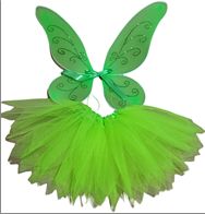 סט לתחפושת טינקרבל כולל חצאית שפיצים ירוקה 40 ס"מ וכנפיים על כארד עם קולב/ 3 יחידות במארז