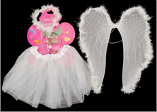 סט תחפושת למלאכית כולל חצאית 30 ס"מ, כנפיים וקשת על כארד עם קולב/ 6 יחידות במארז