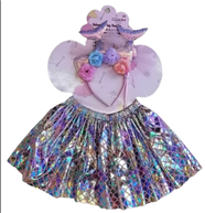 סט לתחפושת בת הים צבעוני כולל חצאית מטאלית קשקשים קשת ושרביט/ 6 יחידות במארז