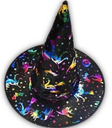 כובע מכשפה מבוגרים עם הדפס צבעוני /6 יחידות במארז