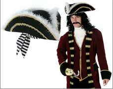 כובע פיראט קפטן הוק מפואר שחור לבן /6 יחידות במארז