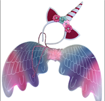 סט חד קרן כולל כנפיים צבעוניות וקשת בשקית PVC עם כארד / 3 יחידות במארז