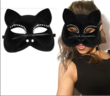 מסכה חתול עם אבנים בשקית PVC עם כארד / 6 יחידות במארז