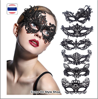 מסכת נשף ונציה תחרה שחור על כארד מיקס דגמים / 6 יחידות במארז