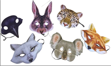 מסכות חיות דמוי בד על כארד מיקס 6 דגמים / 12 יחידות במארז