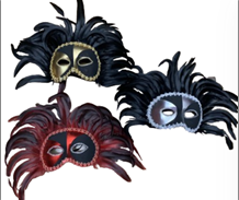 מסכה נשף נוצות מפואר בשקית PVC עם כארד מיקס צבעים / 6 יחידות במארז