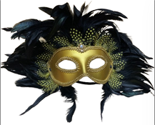 מסכה נשף נוצות מפואר זהב שחור בשקית PVC עם כארד / 6 יחידות במארז