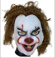 מסכה ליצן מפחיד עם שיער לאטקס בשקית PVC עם כארד / 6 יחידות במארז