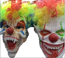 מסכה ליצן מפחיד עם שיער צבעוני לאטקס מיקס 2 דגמים בשקית PVC עם כארד / 6 יחידות במארז