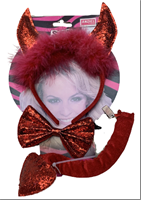 סט שטן מפואר 3 חלקים כולל קשת פפיון וזנב על כארד/ 6 יחידות במארז