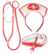 סט אחות 4 חלקים כולל קשת סינר ביריה וסטטוסקופ בשקית PVC עם כארד / 6 יחידות במארז