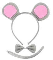 סט עכבר 3 חלקים כולל קשת פפיון וזנב על כארד/ 6 יחידות במארז