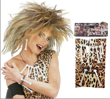 סט אשת המערות כולל שרשרת עצמות, צמיד וזוג עגילים על כארד/ 6 יחידות במארז