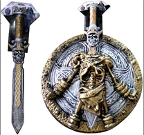 חרב ומגן גולגולות לשודד ים גודל 59 ס"מ על כארד/ 3 יחידות במארז