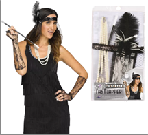 סט שנות ה 20 כולל מחזיק סיגריה כפפות שרשרת וסרט ראש/ 6 יחידות במארז