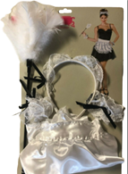 סט מנקה כולל סינר, קשת, מטאטא, וזוג צמידי תחרה על כארד/ 6 יחידות במארז