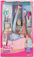 בובת ANLILY חדר רחצה כולל חלוק אמבטיה שרותים ואביזרים בקופסא 37 ס"מ