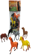 סוסים כולל 6 סוסים גודל 18 ס"מ בשקית PVC עם כארד/ 6 שקיות במארז