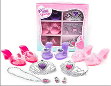 ערכת נסיכות כולל 3 זוגות נעליים 2 כתרים ותכשיטים בקופסא מפוארת