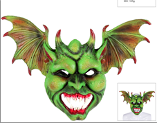 מסכה מפלצת עטלף עם כנפיים מחומר גומי רך על כארד תלייה / 2 יחידות במארז