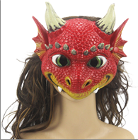 מסכה דרקון אדום מחומר גומי רך על כארד תלייה / 2 יחידות במארז