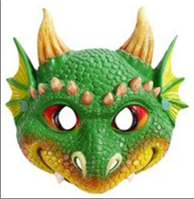 מסכה דרקון ירוק מחומר גומי רך על כארד תלייה / 2 יחידות במארז