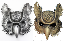 מסכה ינשוף זהב כסף מחומר גומי רך על כארד תלייה / 2 יחידות במארז