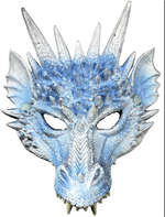 מסכה דרקון תכלת לבן מחומר גומי רך על כארד תלייה / 2 יחידות במארז