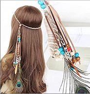 סרט ראש נוצות טווס לאינדיאני/ 6 יחידות במארז