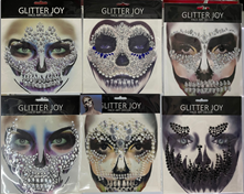 מדבקות אבנים גולגולות לפנים על כארד מיקס 6 דגמים/ 12 יחידות במארז