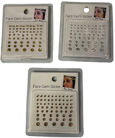 מדבקות אבנים נקודות/ דמעות לפנים כסף זהב ורוד על כארד / 12 יחידות במארז