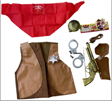 סט כאובוי כולל ווסט אזיקים אקדח ובנדנה בשקית PVC עם כארד/ 6 יחידות במארז