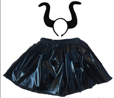 סט שטן אדום כולל חצאית מטאלית שחורה 40 ס"מ וקשת קרניים על כארד/ 6 יחידות במארז