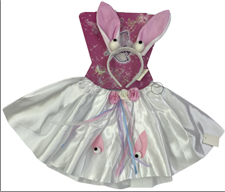 סט ארנבת כולל חצאית מטאלית כסופה עם עיניים 40 ס"מ וקשת ארנב עם עיניים על כארד/ 6 יחידות במארז