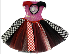 סט ליצן כולל חצאית שחור אדום משבצות 40 ס"מ וקשת על כארד/ 6 יחידות במארז