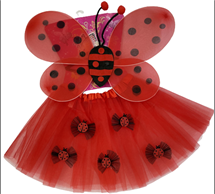 סט חיפושית כולל חצאית אדומה עם חיפושיות 40 ס"מ וכנפיים על כארד/ 6 יחידות במארז