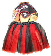 סט פיראטית כולל חצאית משולבת שחור אדום 40 ס"מ רטיעה לעין וקשת על כארד/ 6 יחידות במארז