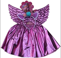 סט חד קרן ורוד כולל קשת חצאית מטאלית 40 ס"מ וכנפיים על כארד/ 6 יחידות במארז