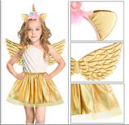 סט מלאכית לבן כולל קשת חצאית מטאלית 40 ס"מ וכנפיים על כארד/ 6 יחידות במארז