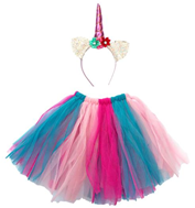 סט חד קרן כולל קשת חצאית משולבת צבעים ורוד 40 ס"מ על כארד/ 6 יחידות במארז