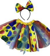 סט ליצן כולל חצאית 40 ס"מ וקשת על כארד/ 6 יחידות במארז