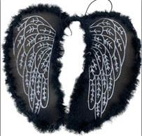 כנפיים מלאכית שחור 60 ס"מ בשקית PVC עם כארד/ 6 יחידות במארז