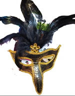 מסכה נשף אף ארוך עם נוצות על כארד/ 6 יחידות במארז